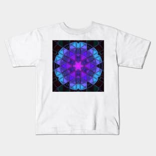 Mosaic Kaleidoscope Flower Purple Blue and Black Kids T-Shirt